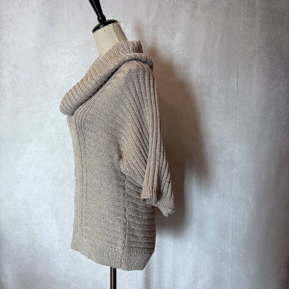 INC International Concepts Sweaters Shimmer Turtleneck Blouse Metallic Beige L - Picture 3 of 9
